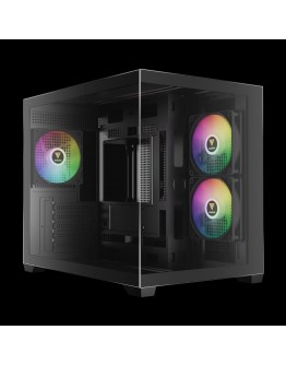 Gamdias кутия Case mATX - AURA GC10M v2 - 3 x 120 mm A-RGB, USB-C, Tempered Glass