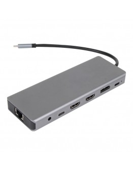 VCom докинг станция Docking Station USB-C 13-in-1 - CU4706 - HDMI x 2, DP, USB3.0 x 3, USB-C, USB2.0, RJ45, SD/TF, PD100W, Audio, L-Shape USB-C