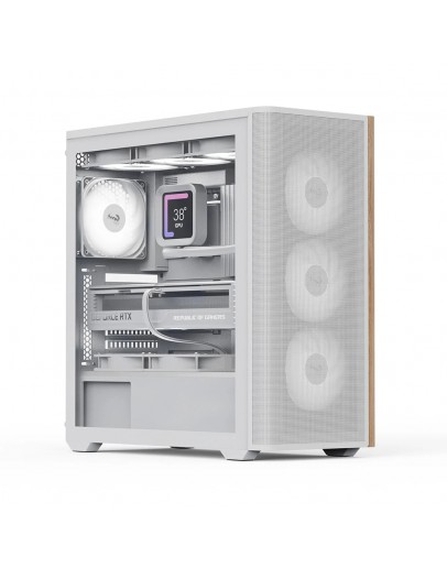 AeroCool кутия Case ATX - D501A White, Addressable RGB, Wood