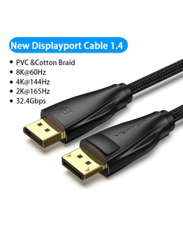 Vention кабел Display Port 1.4 DP M / M 8K 2m - Cotton Braided, Black - HCCBH