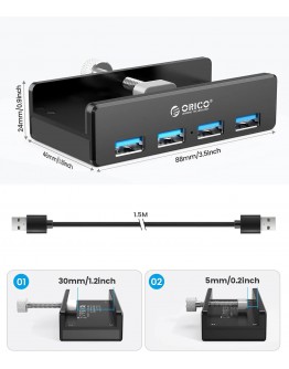 Orico хъб USB 3.0 HUB Clip Type 4 port - aux Micro-USB power input, Black - MH4PU-P-BK