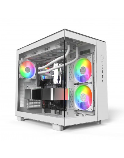 Montech кутия KING 65 Pro, Dual Chamber Mid-tower Case, 3 ARGB Fans, White
