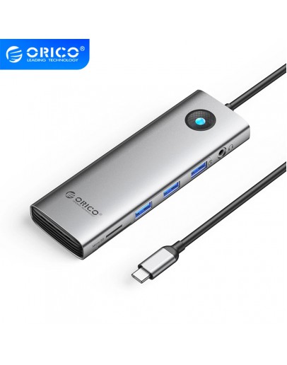 Orico докинг станция Type-C Docking Station Power Distribution 100W - HDMI, Type-C x 1, USB3.0 x 3, LAN 1000Mbps Gigabit, SD/TF, VGA, Audio - PW11-10P-GY