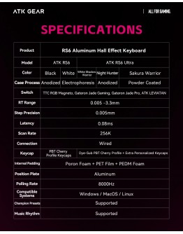 ATK професионална геймърска механична клавиатура Professional Gaming Mechanical Keyboard RS6 Ultra - 8K, TTC RGB Magneto [Linear] - Night Hunter