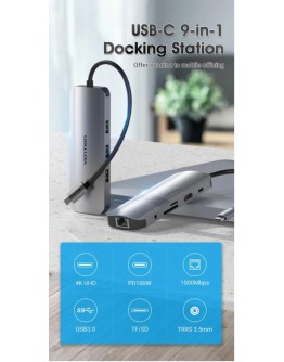 Vention докинг станция Docking Station Type-C - TOLHB - HDMI x 1, USB3.0 x 3, USB-C PD100W x 1, LAN x 1 (1Gbps), SD/TF, Audio