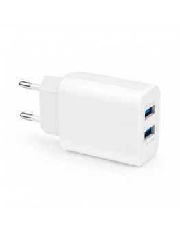 Мрежово зарядно устройство DeTech DE-58C, 5V/2.4A, 220V, 2 x USB, с Type-C кабел, 1.0m, Бял - 40539