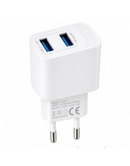 Мрежово зарядно устройство DeTech DE-59C, 5V/2.4A, 220V, 2 x USB, с Type-C кабел, 1.0m, Бял - 40542