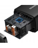 Мрежово зарядно устройство Baseus Compact, 20W, 1 x Type-C F, 1 x USB F, Черен - 40415