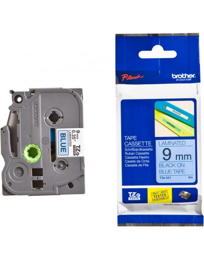 Brother TZe-521 Tape Black on Blue, Laminated, 9mm