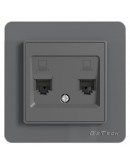 Двойна розетка за компютър DeTech DE-6008-62, RJ45, Cat5E, За вграждане, IP20, Сив - 75025