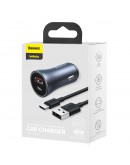 Зарядно устройство за кола Baseus Golden Contactor Pro, 40W, USB, Type-C, С Type-C кабел, Сив - 40508