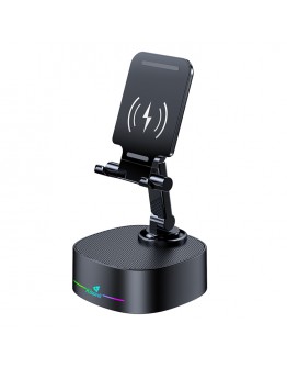 Тонколона със стойка за телефон Kisonli M5, Bluetooth, Безжично зареждане, FM, AUX, RGB, Различни цветове - 22275
