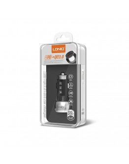 Зарядно устройство за кола LDNIO C1, 1xUSB QC3.0, 1xType-C PD, С Micro USB кабел, Сив - 40076