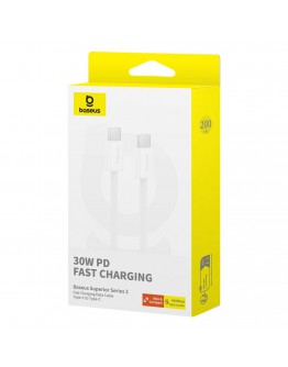 Кабел за данни Baseus Superior 2, Type-C - Type-C, 30W, PD, 2.0m, Бял - 40423