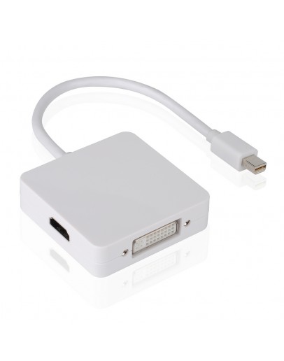 Преходник DeTech Mini DP то DVI, HDMI, VGA 10см, Бял - 18157