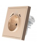 Единичен електрически контакт DeTech DE-9227-80, 1xUSB-А, 1xUSB-C, Шуко, Мат, 16А, 250V, За вграждане, IP20, Златист - 75129