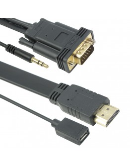 Кабел DeTech HDMI - VGA, 1.8m, Flat, с аудио кабел -18229