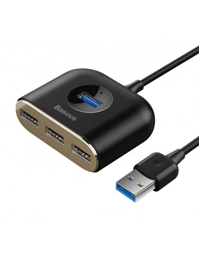 USB хъб Baseus Square round, 4 Порта, USB към 3xUSB 2.0, 1xUSB 3.0, 1.0m, Черен - 12077