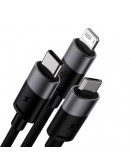 Кабел за зареждане Baseus StarSpeed, 3 в 1, Micro USB, Lightning, Type-C, 1.2m, Черен - 40491