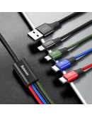 Кабел за зареждане Baseus Fast, 4 в 1, Micro USB, Lightning, 2 x Type-C, 1.2m, Черен - 40494