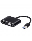 Преходник DeTech, USB 3.0 – HDMI+VGA, Сив - 17843