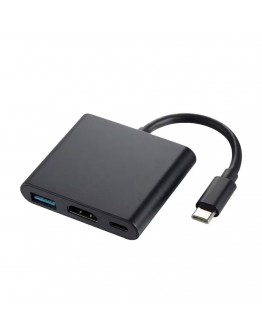 Преходник DeTech, 3в1 USB-C–HDMI+USB3.0+PD, 4K, 30Hz, Сив - 17844