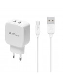 Мрежово зарядно устройство DeTech DE-33M, 5V/2.4A, 220V,2 x USB, С Micro USB кабел, 1.0m, Бял - 40100