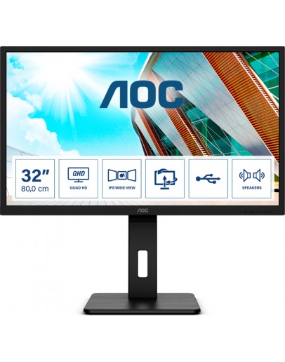 Монитор AOC Q32P2, 31.5 IPS WLED, 2560x1440@75Hz, 4ms GTG,