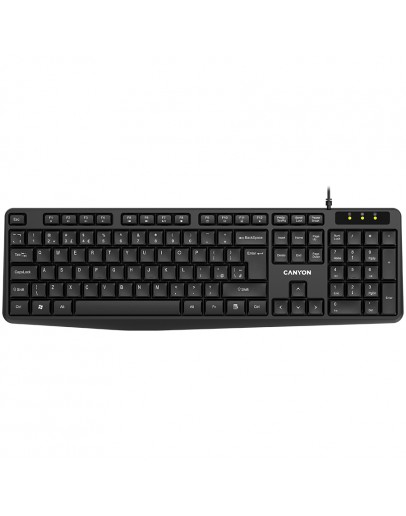 CANYON Wired Keyboard, 104 keys, USB2.0, Black,