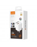 Мрежово зарядно устройство LDNIO A2318C, 20W, 1 x Type-C F, 1 x USB F, PD, QC, С Type-C кабел, Бял - 40291