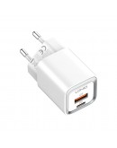 Мрежово зарядно устройство LDNIO A2318C, 20W, 1 x Type-C F, 1 x USB F, PD, QC, С PD Type-C кабел, Бял - 40292