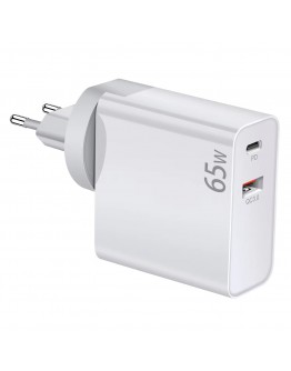 Makki Универсално зарядно за стена Charger Wall GaN - USB Type-C/A 65W White - MAKKI-GN65W1A1C