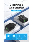 Vention бързо зарядно Fast Charger 2 x QC3.0 18W Black - FBAB0