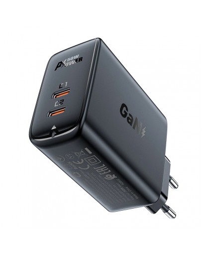 Acefast Универсално зарядно за стена Charger Wall GaN PD50W - A29 - USB-C x 2, Black