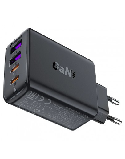 Acefast Универсално зарядно за стена Charger Wall GaN PD45W - A61 - USB-C x 2, USB-A x 2, Black