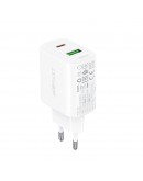 Acefast Универсално зарядно за стена Charger Wall GaN PD20W - A25 - USB-C x 1, USB-A x 1, White