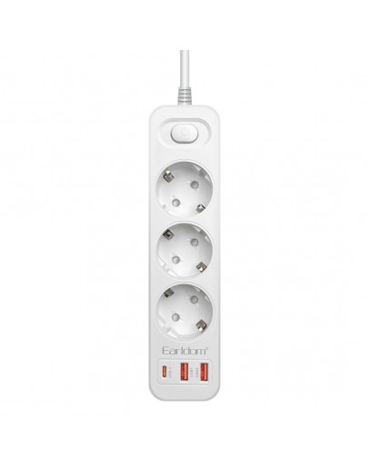 Разклонител Earldom ES-SC13, 3 гнезда, CEE 7/3, 2 х USB, 1 х USB-C, 2м.,Бял - 40377
