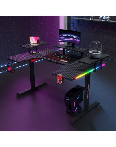 Геймърско бюро No brand P203, 5 в 1, RGB, Черен - 74004