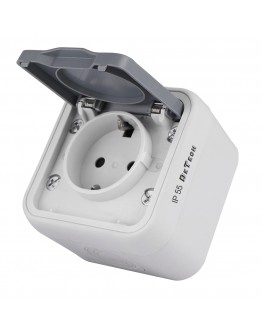 Единичен влагоустойчив контакт DeTech DE-8008-9142, За вграждане, Шуко, 250V, 16A, IP55, Бял - 75149