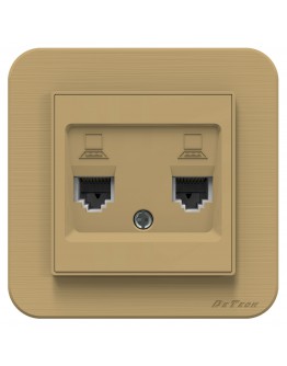 Двойна розетка за компютър DeTech DE-9223-62, RJ45, Cat5E, За вграждане, IP20, Златист - 75051