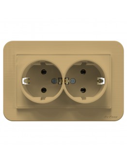 Двоен електрически контакт DeTech DE-9223-52, С рамка, Шуко, За вграждане, 16А, 250V, IP20, Златист - 75049